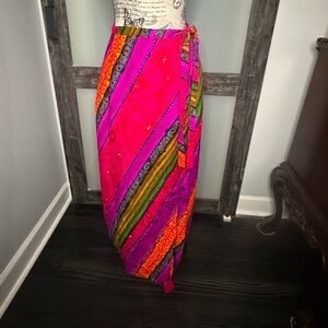 Leslie Fay Bright Multi-Color Maxi Wrap Skirt - Pink, Orange, Green